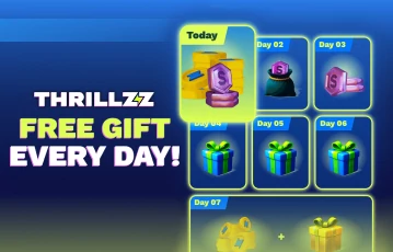Thrillzz daily free gift promotion showing bonus rewards for users